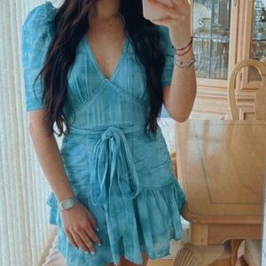 LOVESHACKFANCY PUFF SLEEVE BLUE DRESS